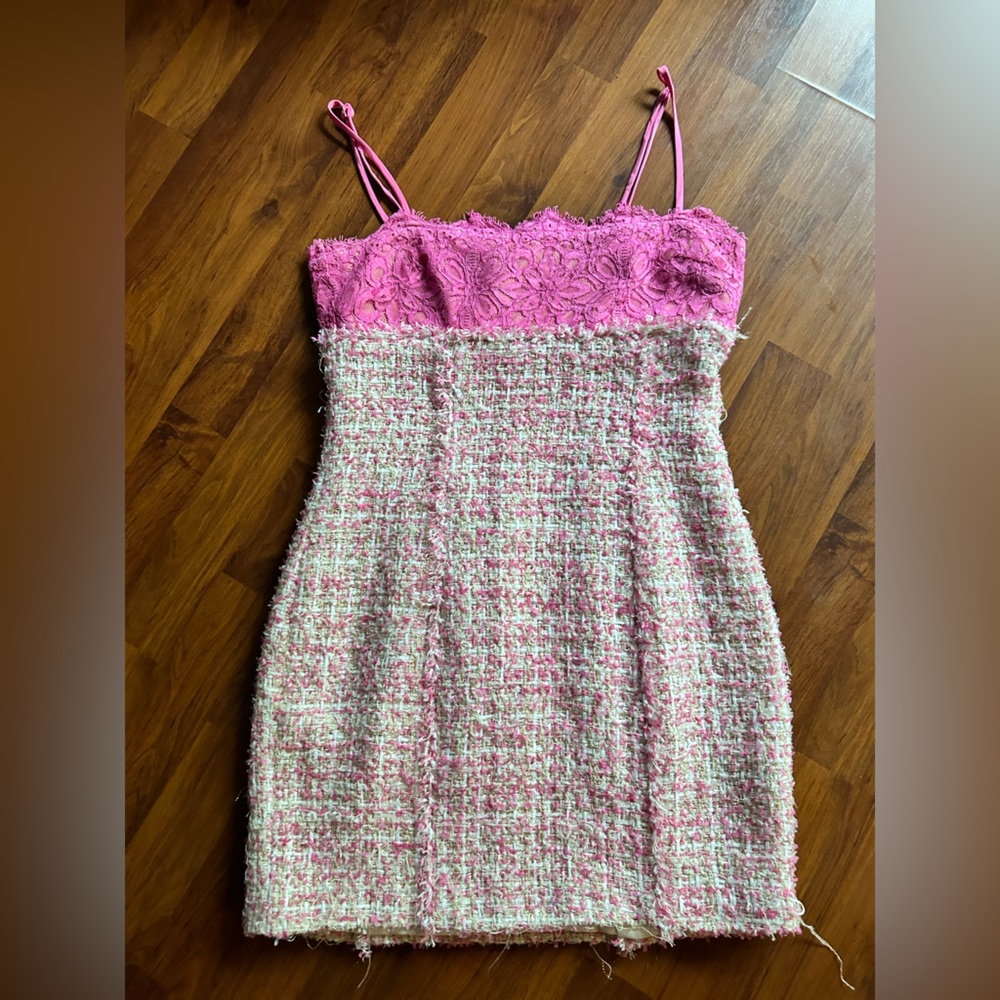Pink tweed mini dress